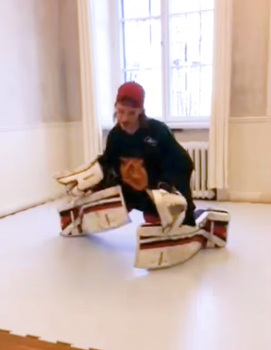 Goalie Slide on home Synthetic Ice