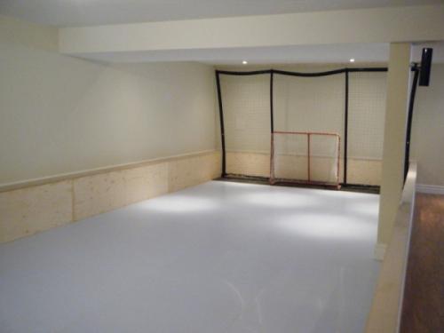 synthetic ice rink in basement