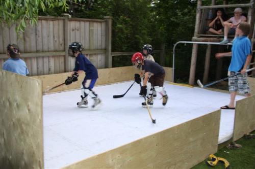 hockey training on home synthetic ice rink